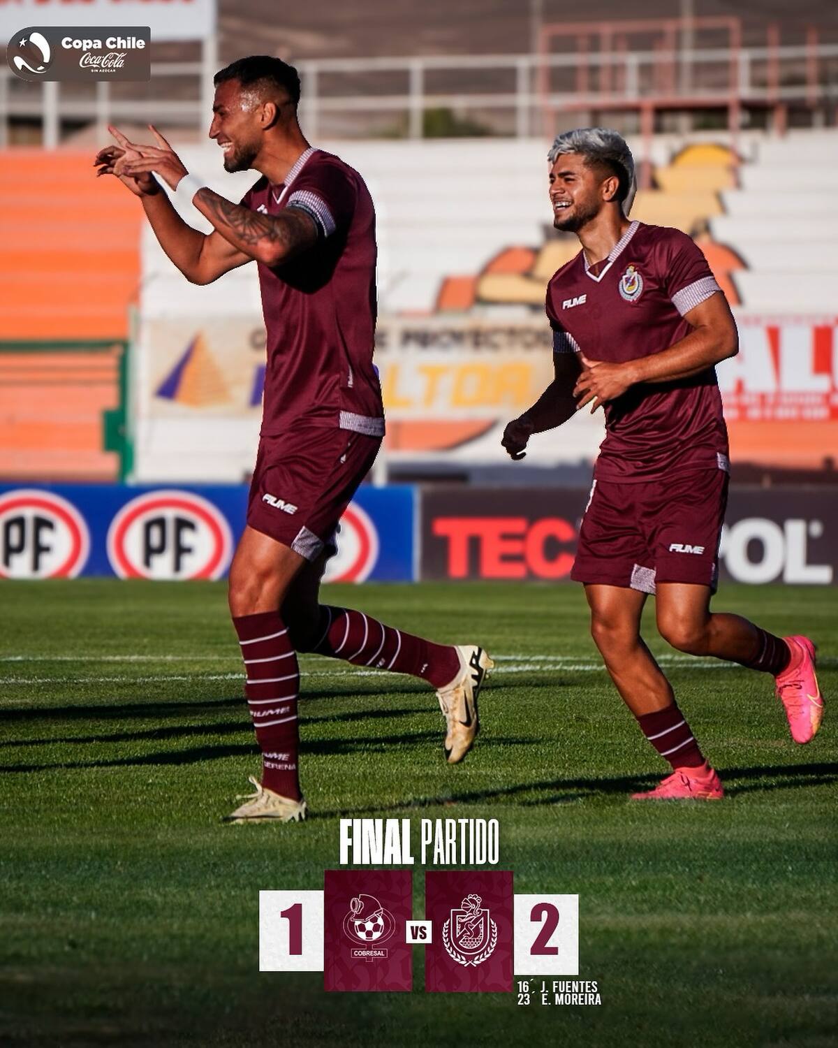 Los Cementeros vencieron a Cobresal por 2-1 en su debut en Copa Chile. Foto: Instagram de La Serena.