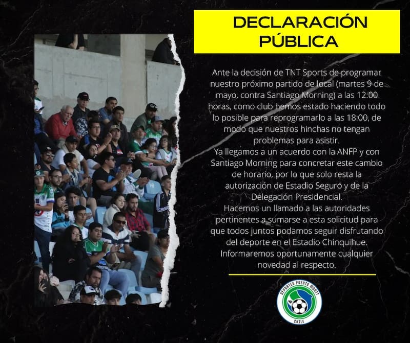 Deportes Puerto Montt pidió cambio de hora de su partido ante Santiago Morning.