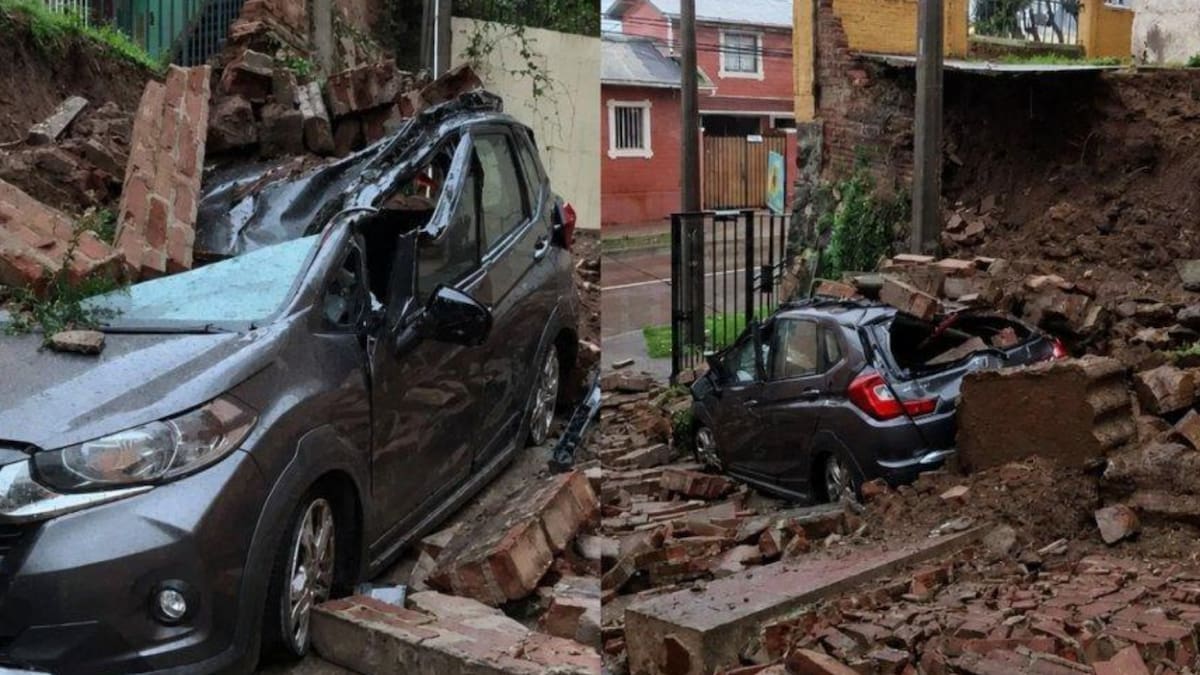 FOTOS | Tras intenso sistema frontal: Muro se derrumba sobre un vehículo en Viña del Mar
