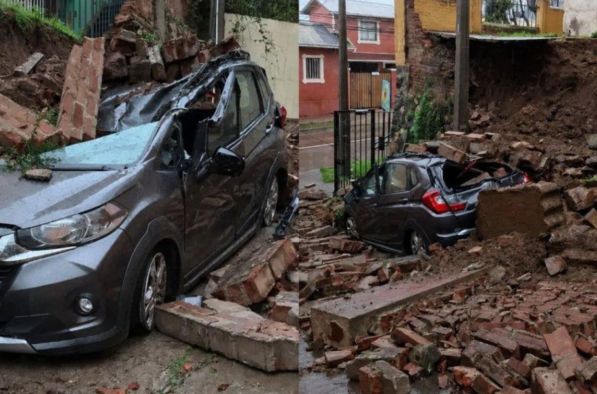 FOTOS | Tras intenso sistema frontal: Muro se derrumba sobre un vehículo en Viña del Mar