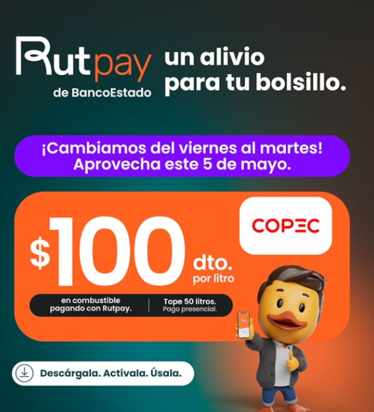 Este beneficio estará disponible solo el martes 5 de mayo y tiene un tope de 50 litros por boleta. Foto: Rutpay vía Instagram.