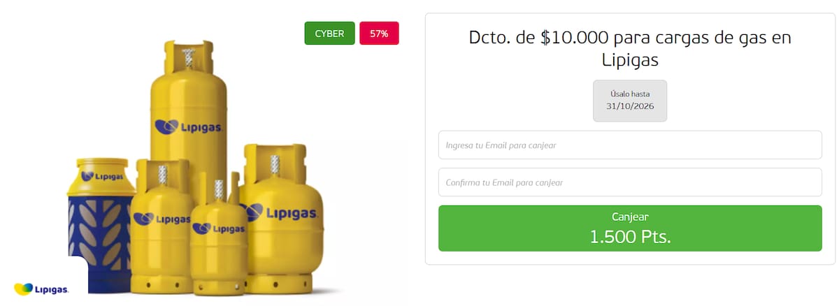 El cupón canjeado se podrá utilizar hasta el 31 de octubre de 2026 y solo en recargas de 5 kg. Foto: Sitio Puntos CMR.