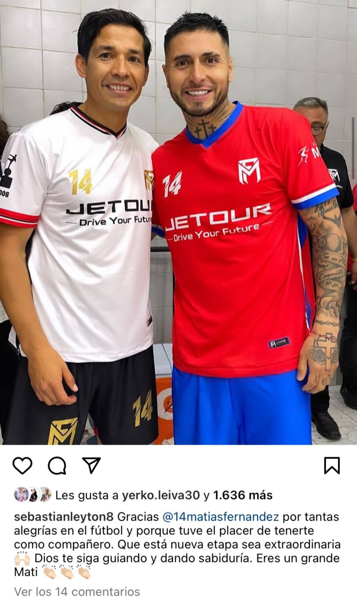 Sebastián Leyton y el mensaje dedicado a Matías Fernández por su despedida del fútbol profesional.