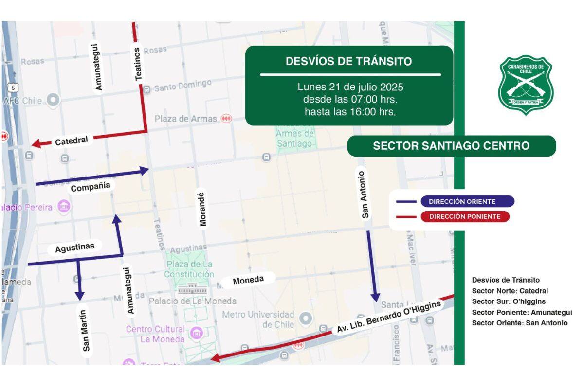 Debido a la Cumbre Democracia Siempre se informaron algunas modificaciones.
Créditos: Carabineros de Chile.