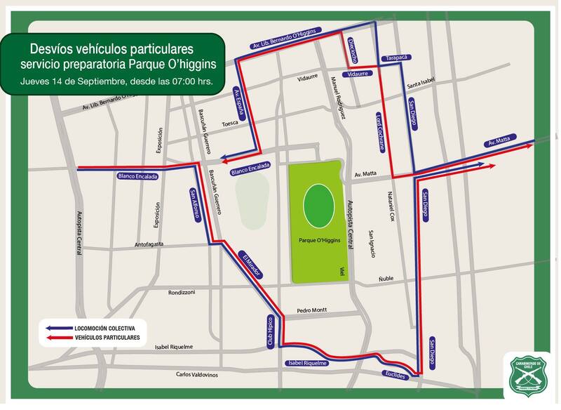 Revisa el mapa de los desvíos que habrá para la Parada Militar 2023. Créditos: Carabineros de Chile.