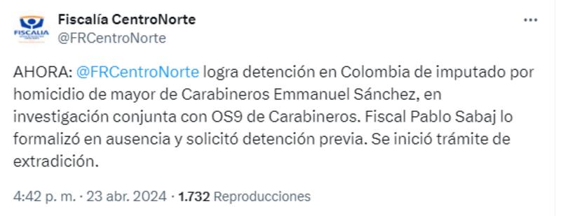 Fiscalía confirma su detención.