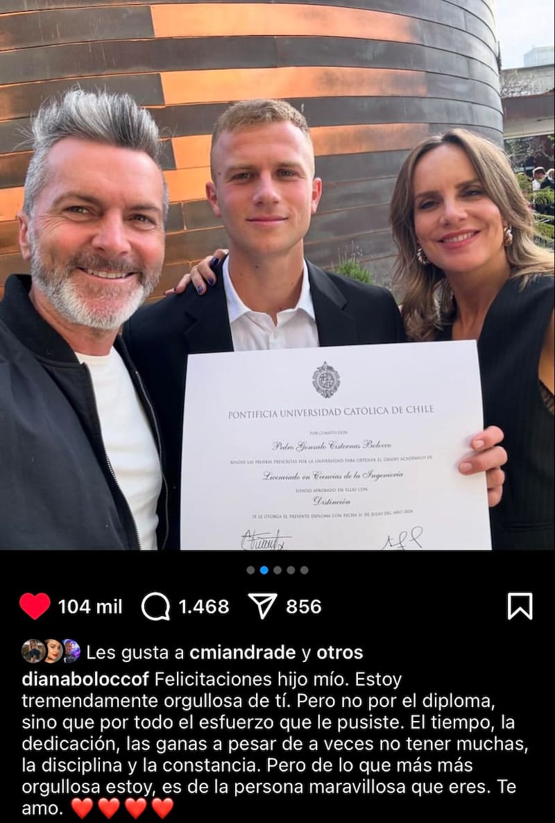 Diana Bolocco orgullosa de su hijo mayor, Pedro Cisternas.