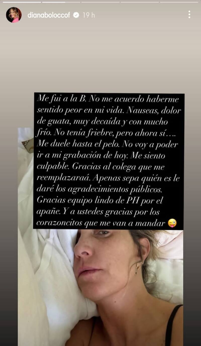 La animadora contrajo un virus estomacal que le prohibirá aparecer en pantalla esta semana.