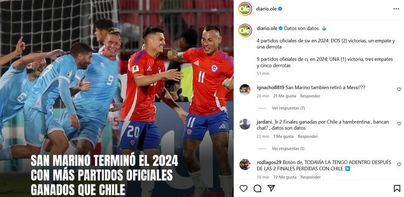 Diario Olé se burla de La Roja tras el triunfo ante Venezuela.
