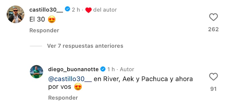 Diego Buonanotte ocupará el número 30 por Nicolás Castillo.