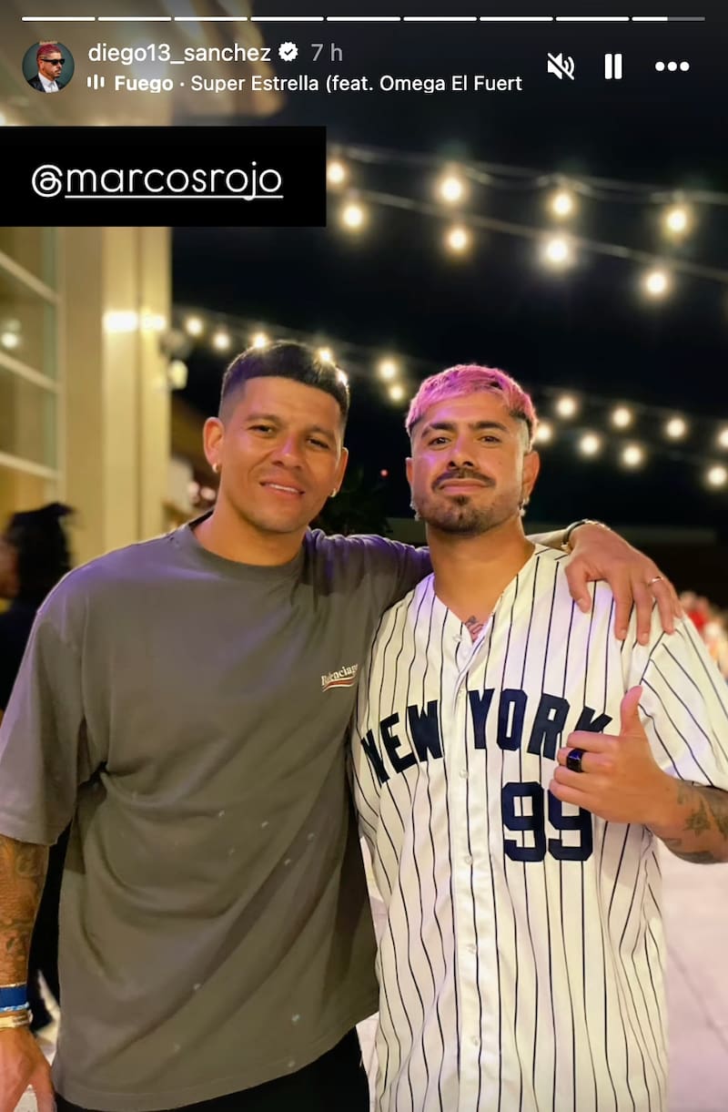 El meta disfruta de sus vacaciones en Punta Cana y compartió con Marcos Rojo, defensor de Racing. Foto: @Diego13_sanchez.