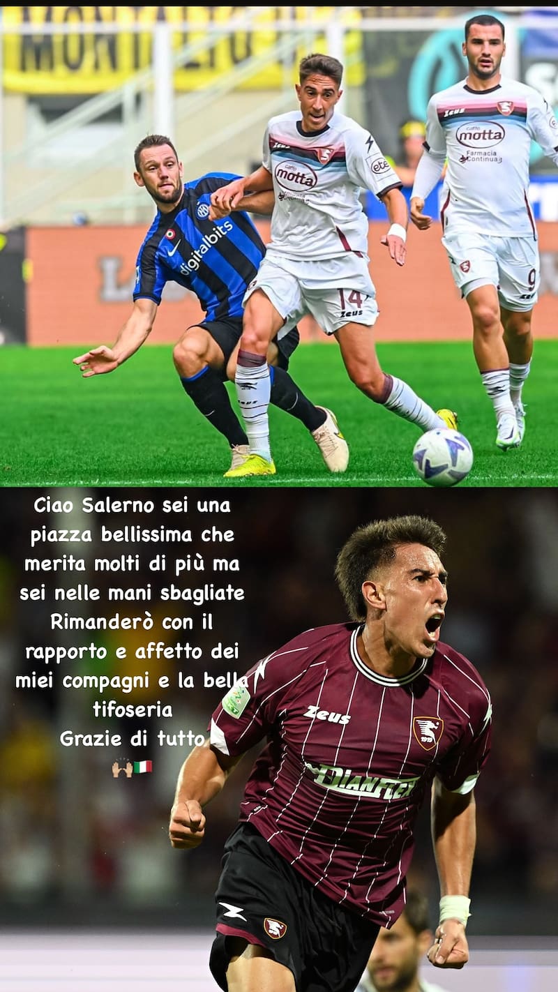 Diego Valencia  y su despedida del Salernitana.