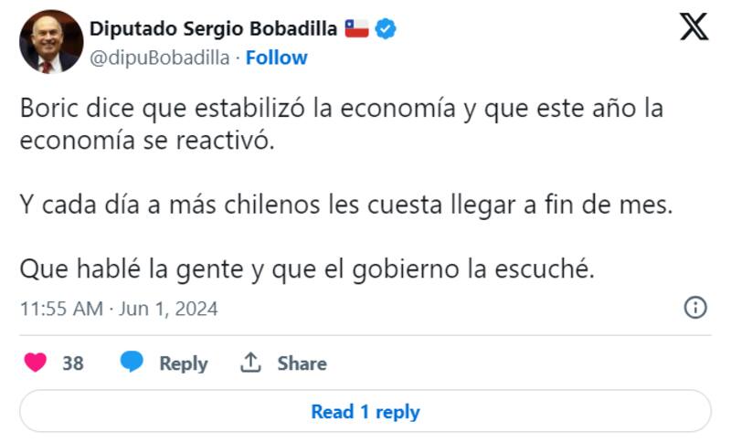 Sergio Bobadilla respondiendo a dichos del Presidente Gabriel Boric en la Cuenta Pública 2024 a través de X.
