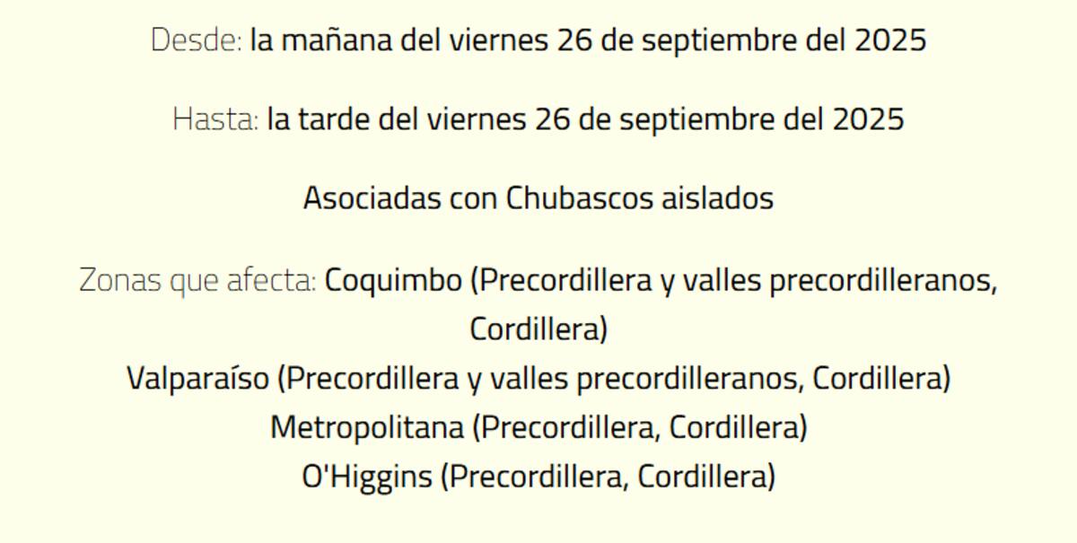 El aviso estará vigente hasta la tarde de este viernes 26 de septiembre. Créditos: DMC.