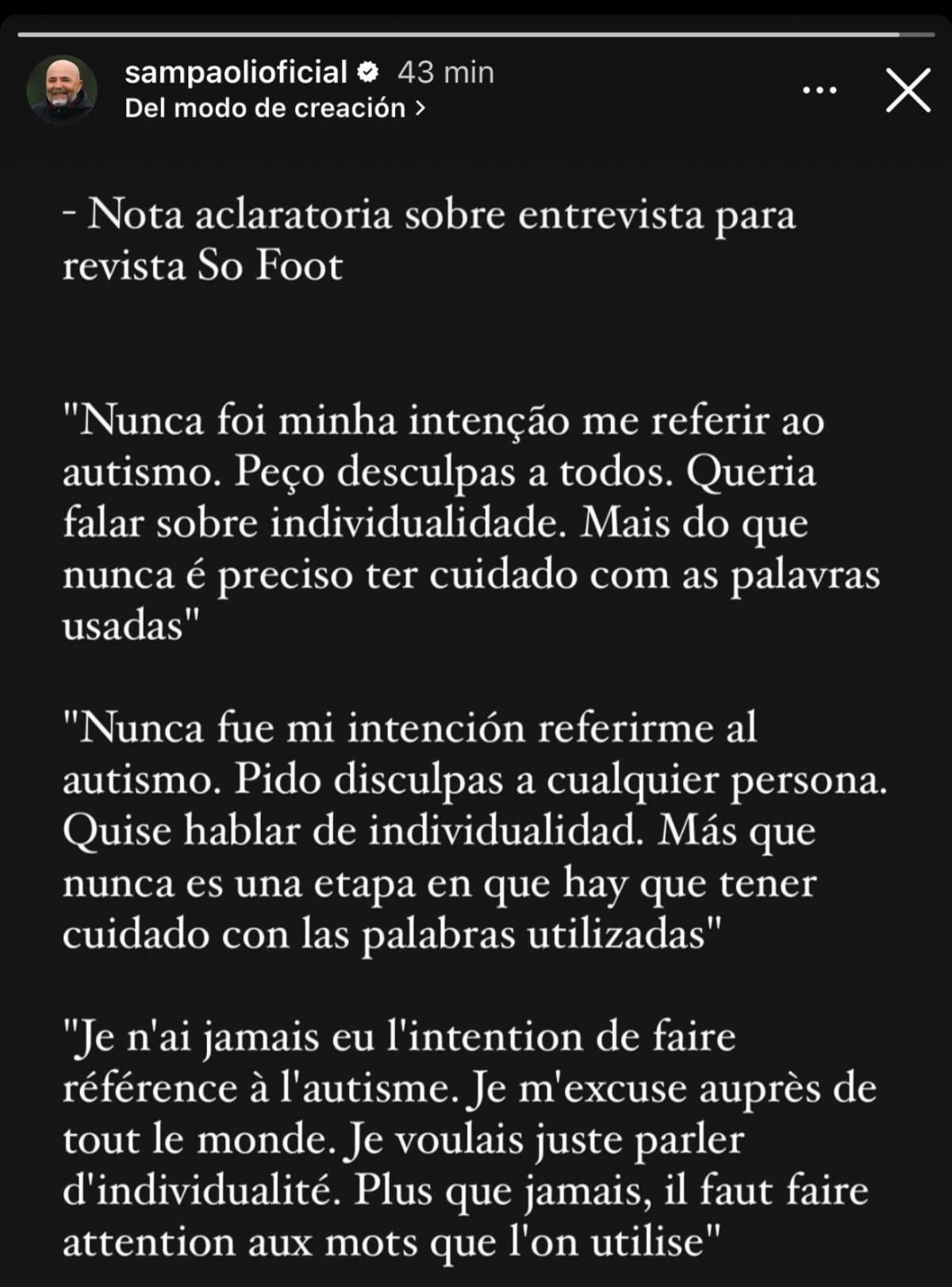 Esta fue la disculpa de Jorge Sampaoli