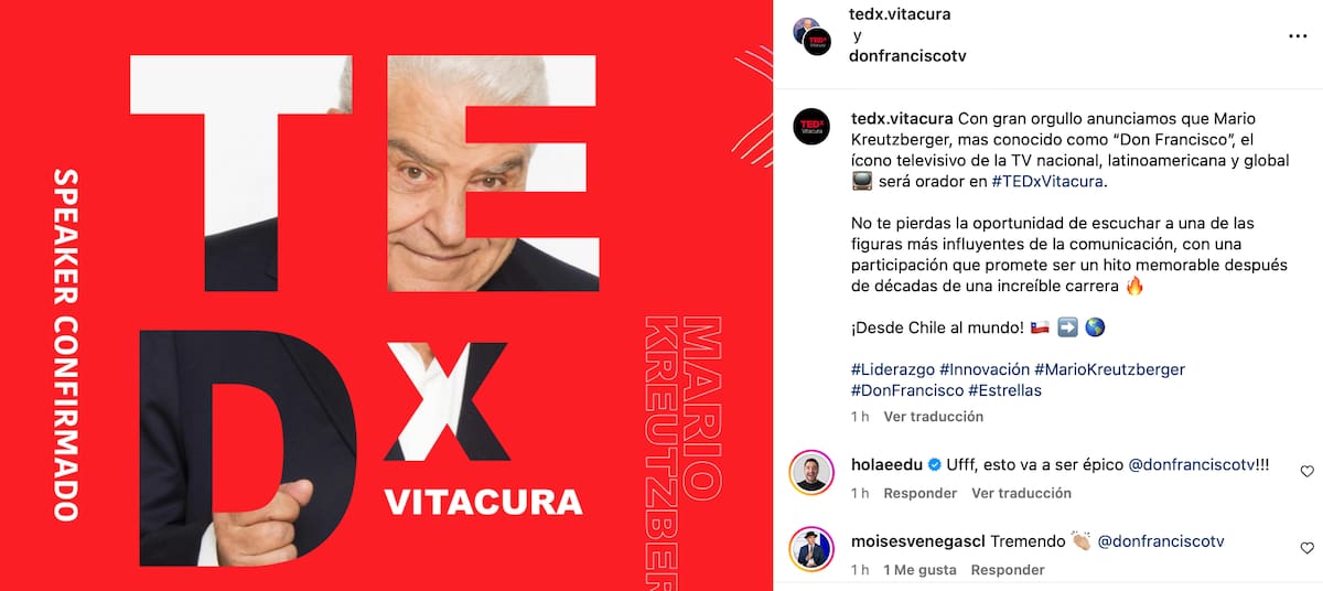 Don Francisco estará en las charlas TEDVitacura 2024.