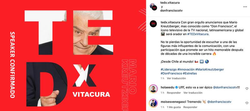 Don Francisco estará en las charlas TEDVitacura 2024.