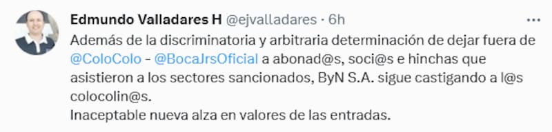 Captura del tweet de Edmundo Valladares.