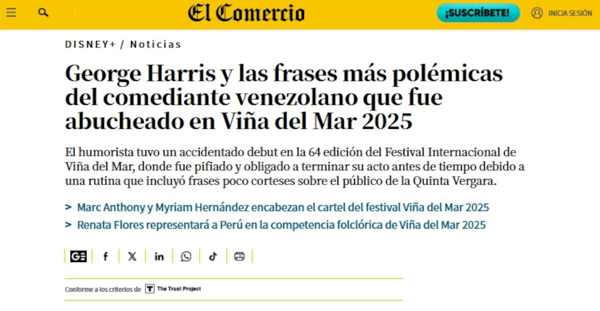 El diario peruano contó detalles de los comentarios más polémicos del comediante. Créditos Captura: El Comercio.