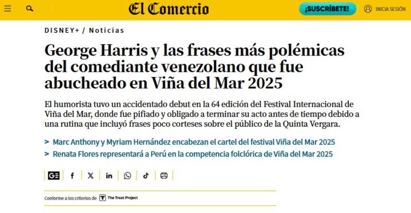El diario peruano contó detalles de los comentarios más polémicos del comediante. Créditos Captura: El Comercio.