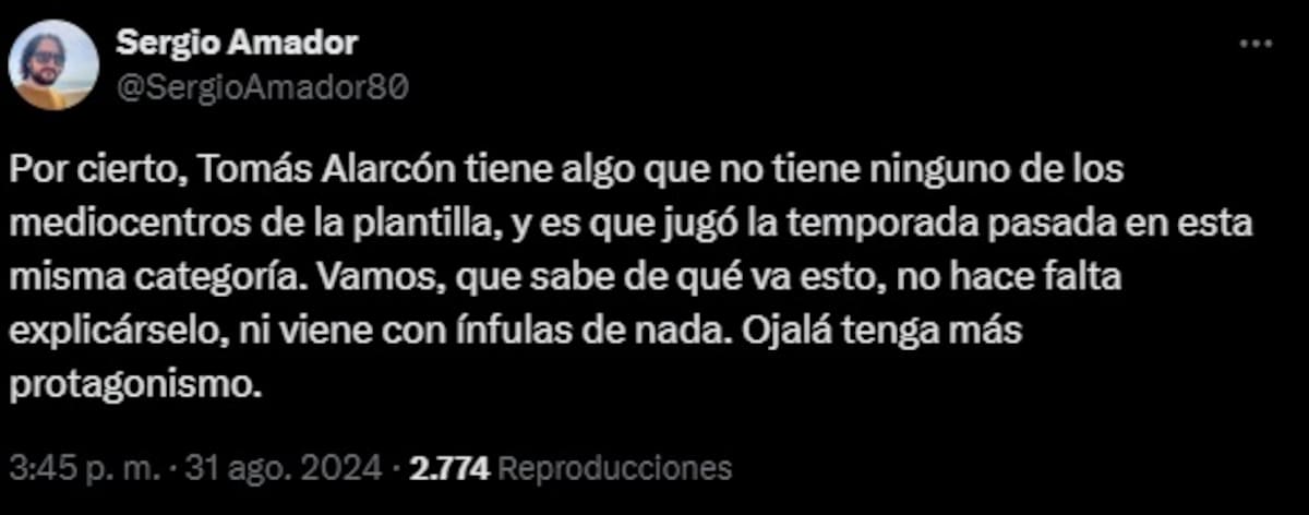 Tomás Alarcón fue destacado por los hinchas del Cádiz.