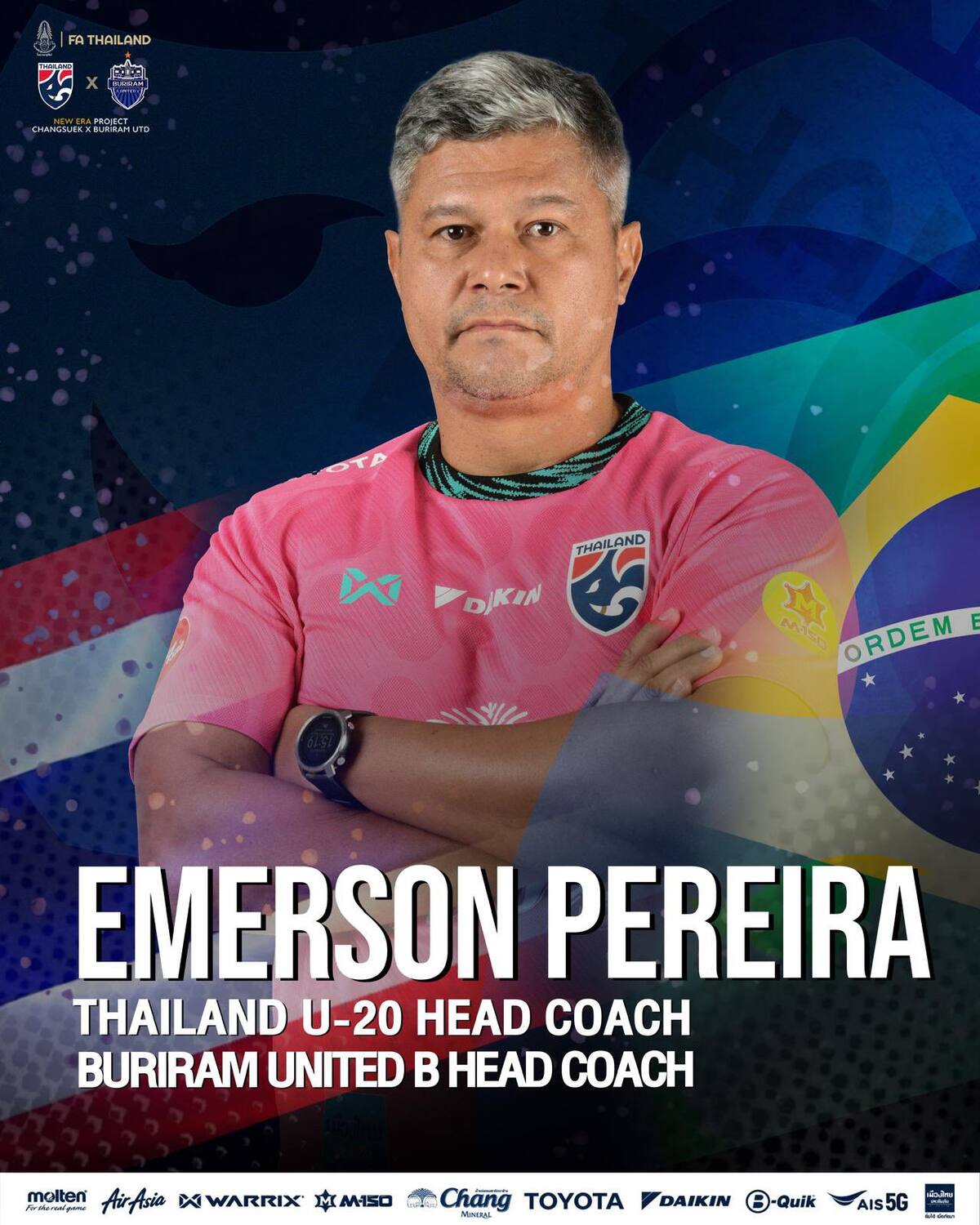 Emerson Pereira, presentado como DT de la Sub 20 de Tailandia.