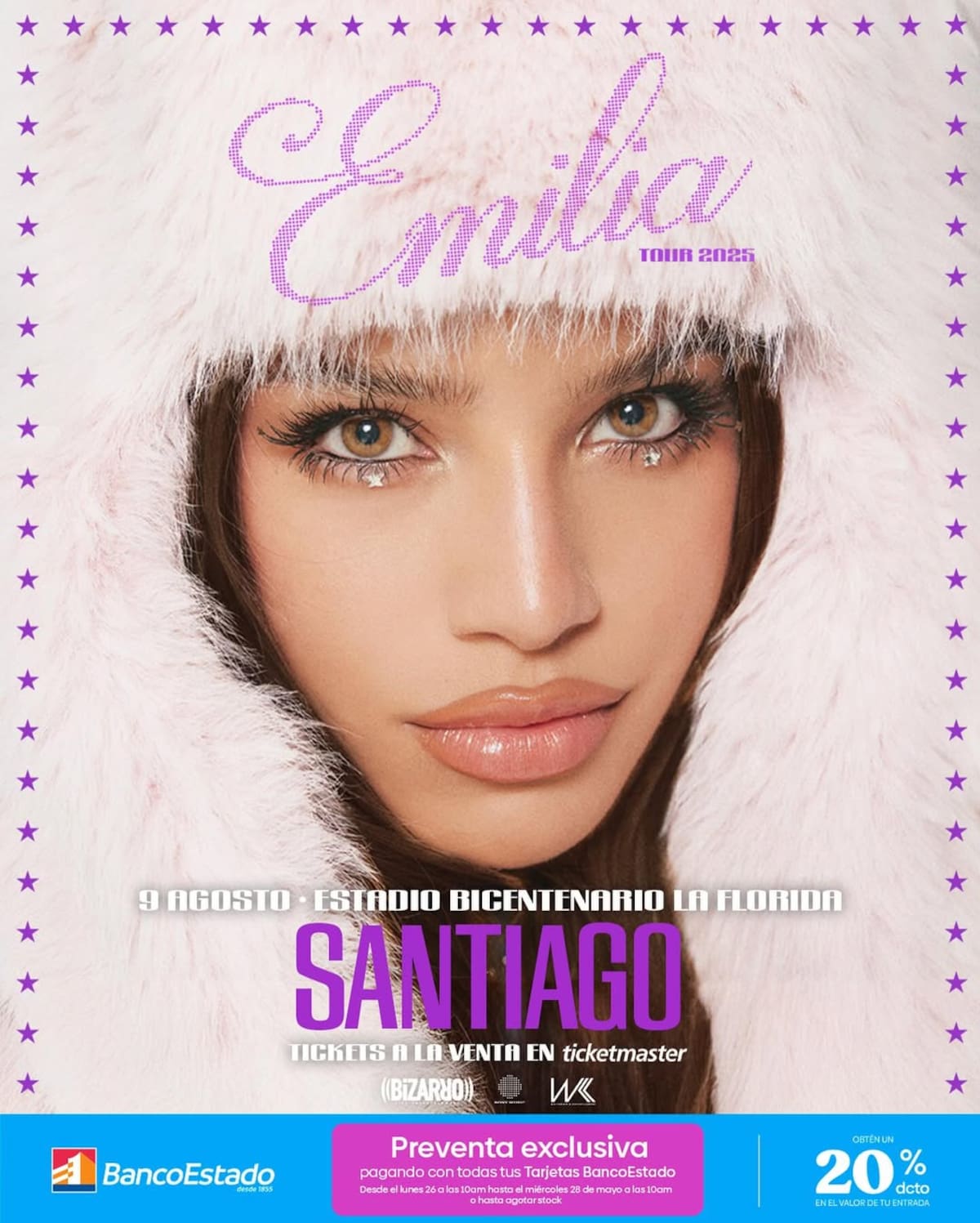 La cantante argentina se presentará en Chile en el Estadio Bicentenario de La Florida.