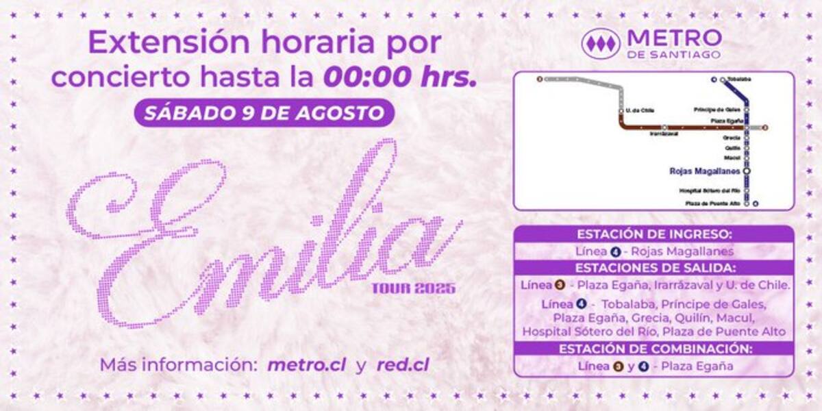 Así operará el Metro de Santiago este sábado 9 de agosto.