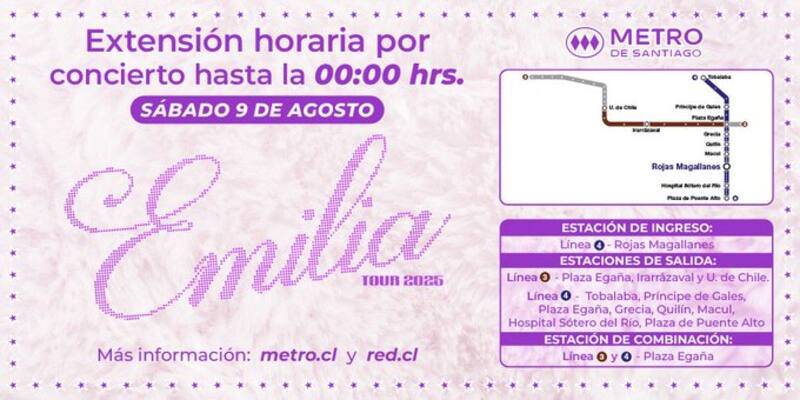 Así operará el Metro de Santiago este sábado 9 de agosto.
