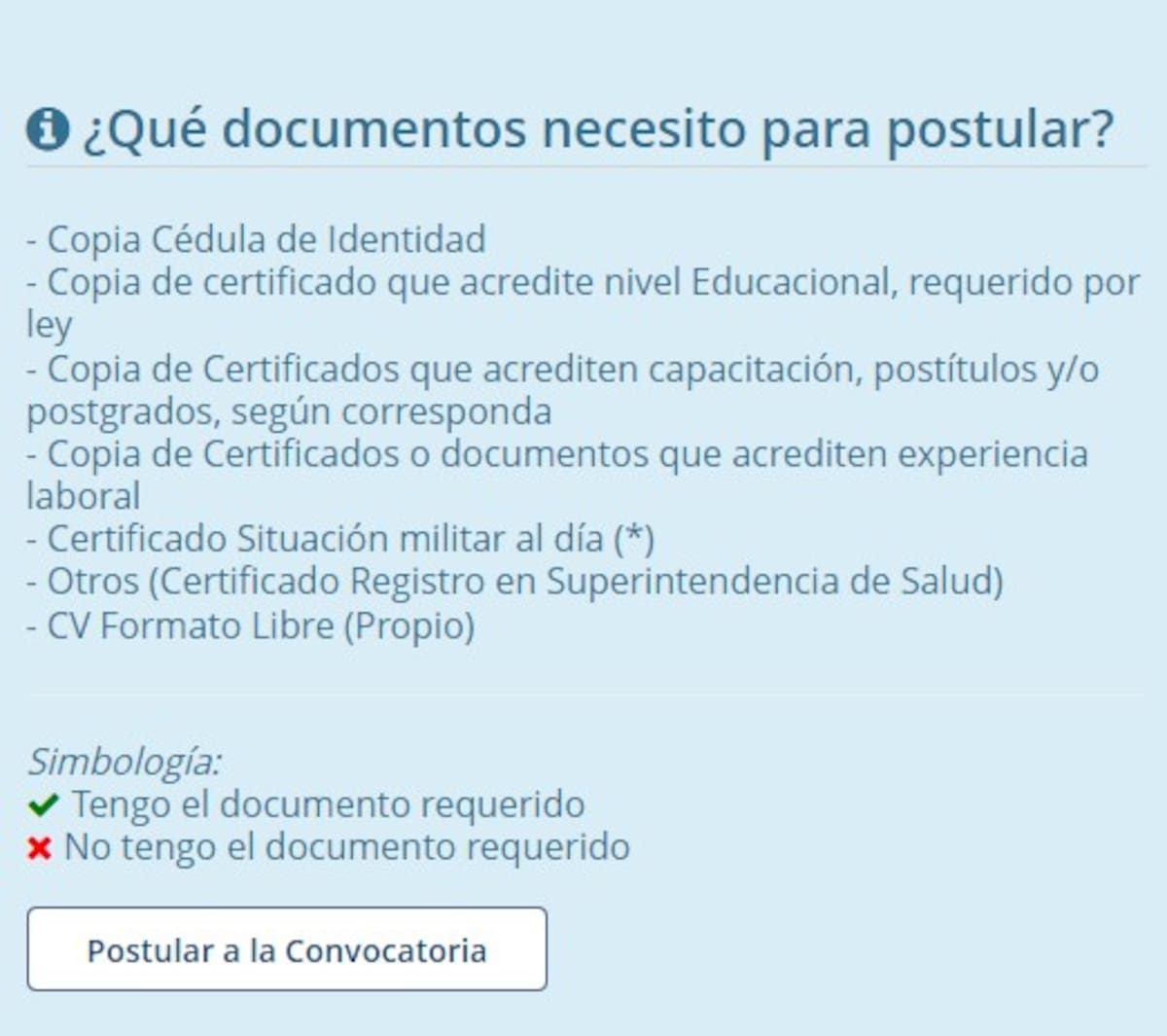 Es posible que dentro de ciertas ofertas de trabajo de Empleos Públicos te aparezca este recuadro celeste, a través del cual podrás postular directamente al cargo ofrecido.