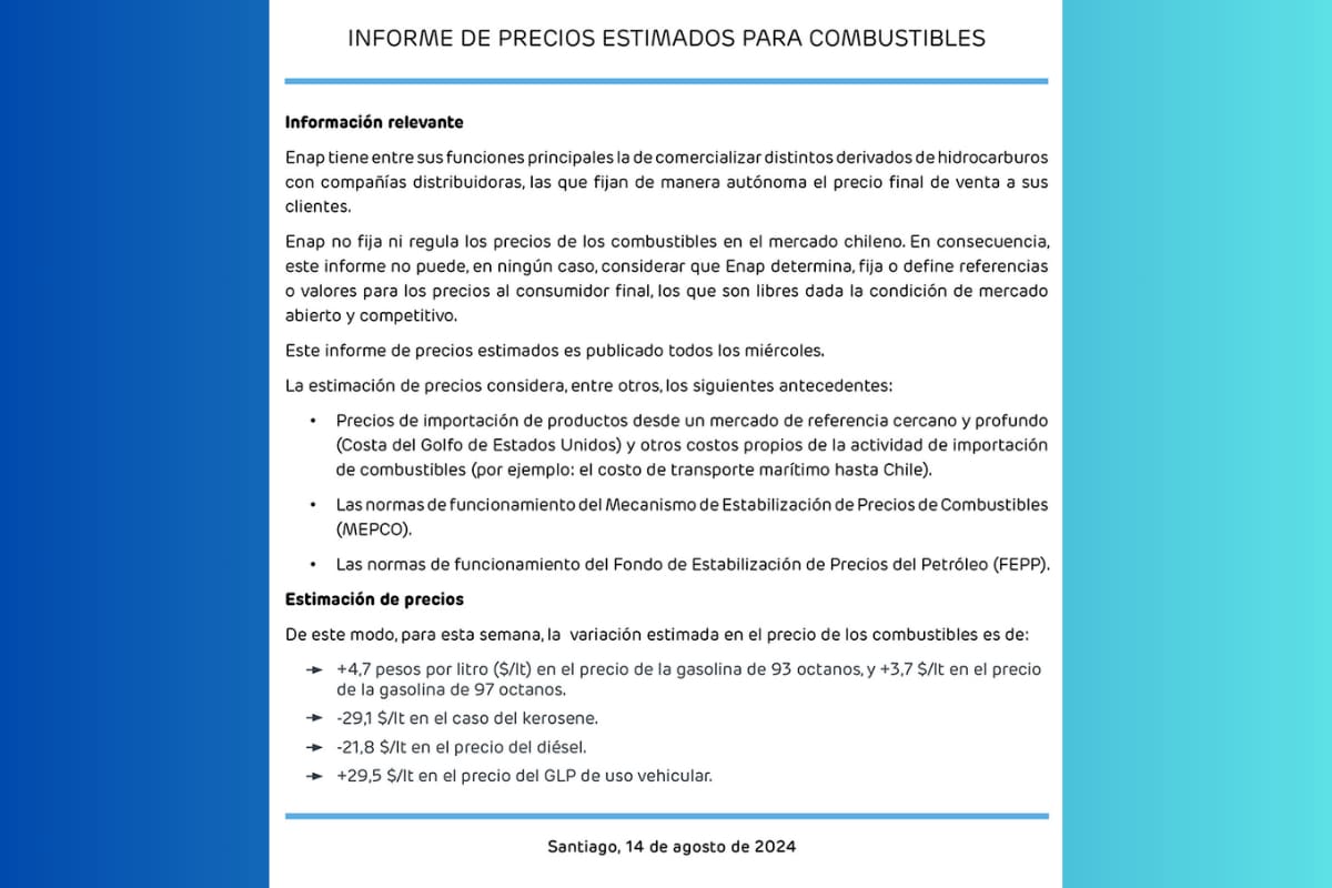 Revisa el informe que entregó Enap este miércoles.