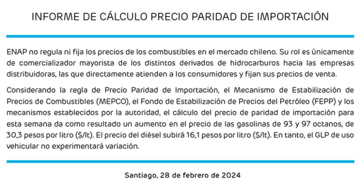 Esta es la variación de precio que tendrán los combustibles a partir de este jueves.
