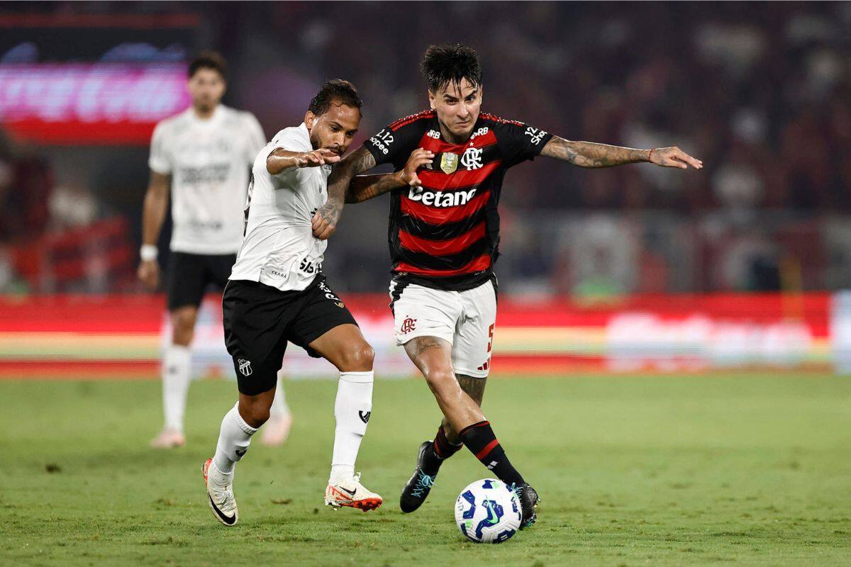 El chileno en el partido ante Ceará que le dio el título del Brasileirao al Flamengo. Foto: EFE.