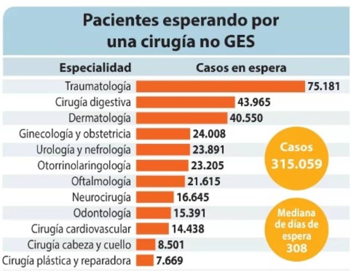 Cirugías no GES por la que esperan las personas.