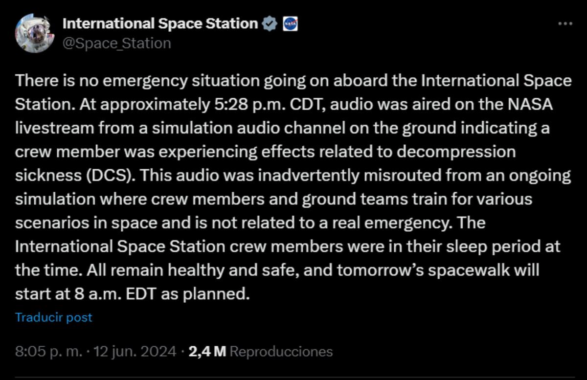 Así, la NASA aclaraba qué fue lo que realmente sucedió durante la supuesta emergencia en el Espacio.
