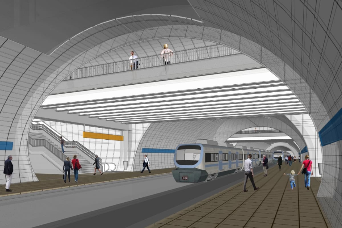 Los amplios túneles de la terminal del trazado superan con creces los del Metro de Santiago. Créditos: EFE Chile.