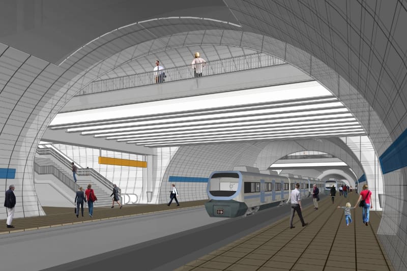 Los amplios túneles de la terminal del trazado superan con creces los del Metro de Santiago. Créditos: EFE Chile.