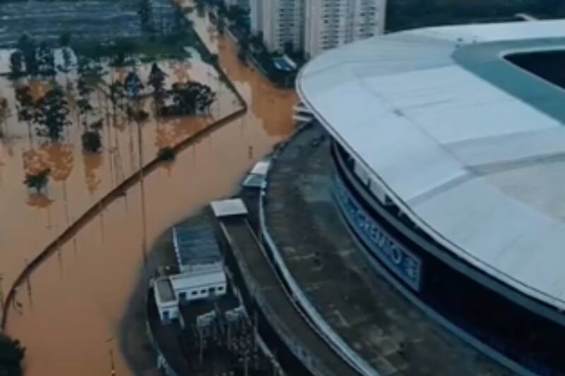 Estadio de Gremio tras las inundaciones.