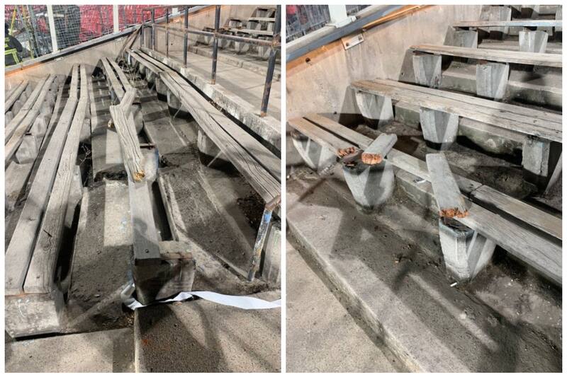 Los daños que sufrió el memorial del Estadio Nacional. Créditos: @germanfloresm
