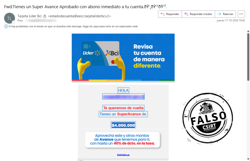 Así se ve esta nueva estafa que circula por Internet haciéndose pasar por Lider BCI.