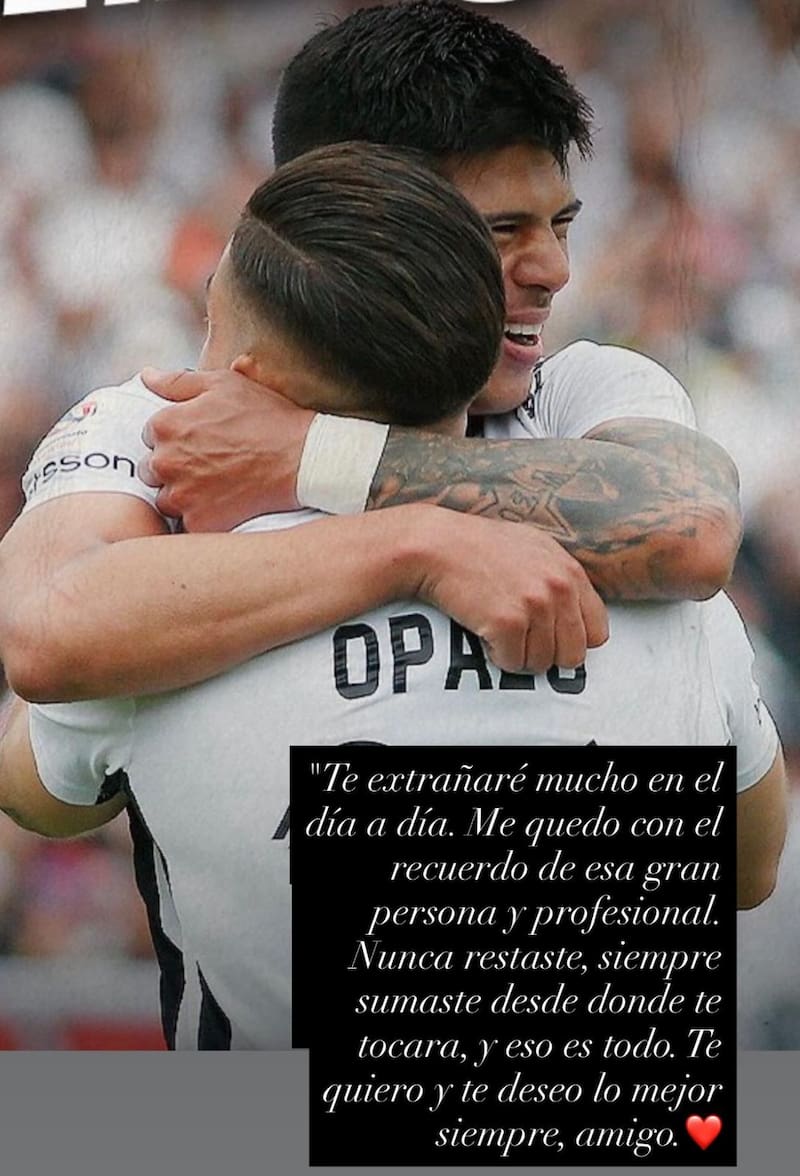 El volante de Colo Colo le dedicó un sentido mensaje al Torta tras su salida de la institución. Foto : Instagram Esteban Pavez