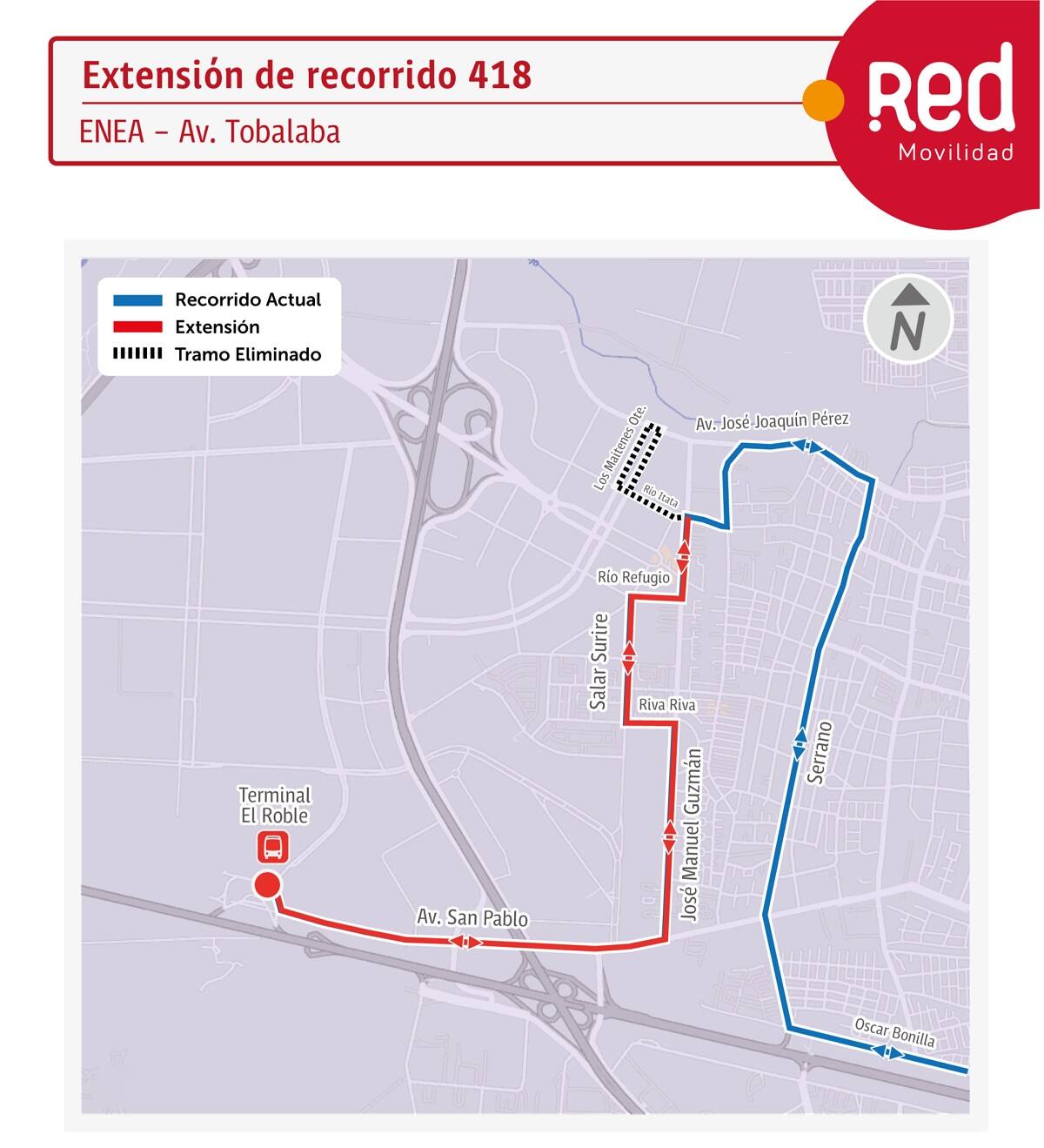 Así será el trayecto ampliado que realizará el bus 418.