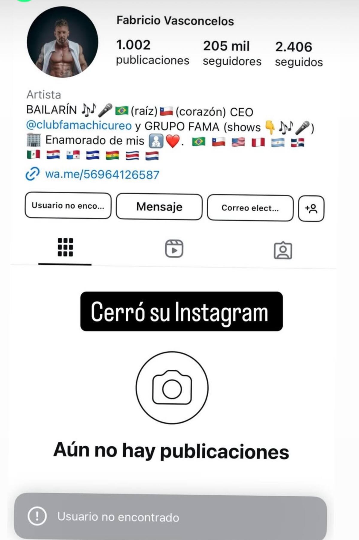 El bailarín cerró su Instagram.