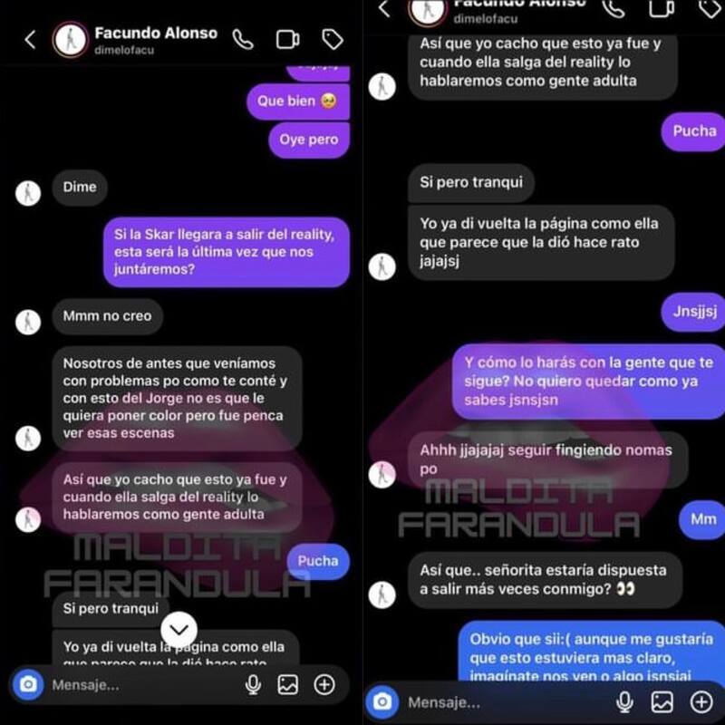 El chat filtrado que sería de Facundo Alonso. Foto: Maldita Farándula.