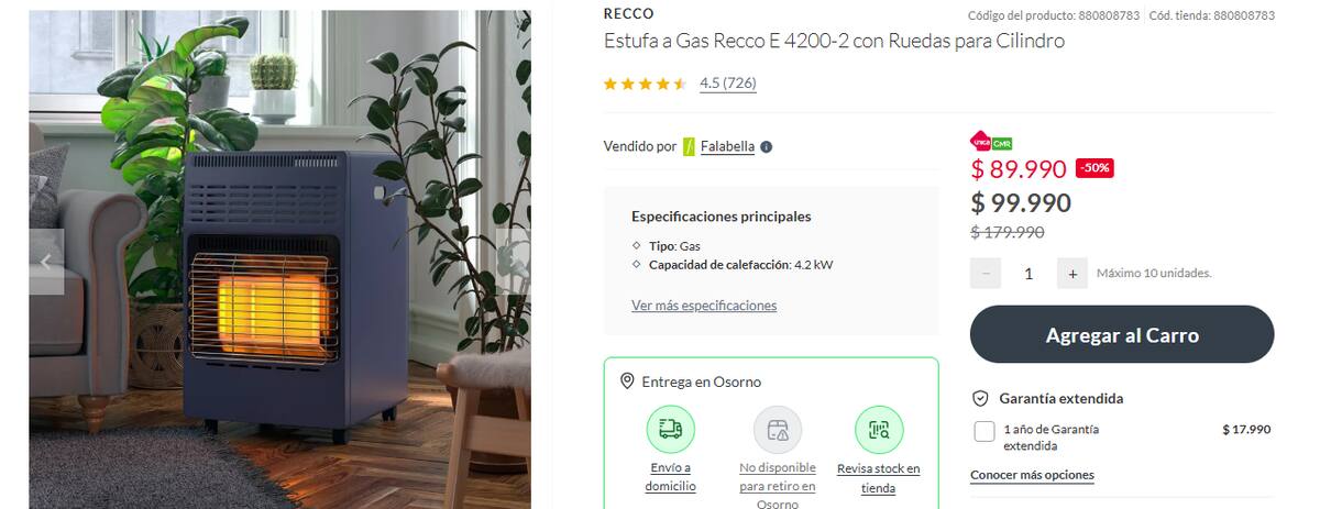 Esta estufa está con un ahorro superior a los $80.000.