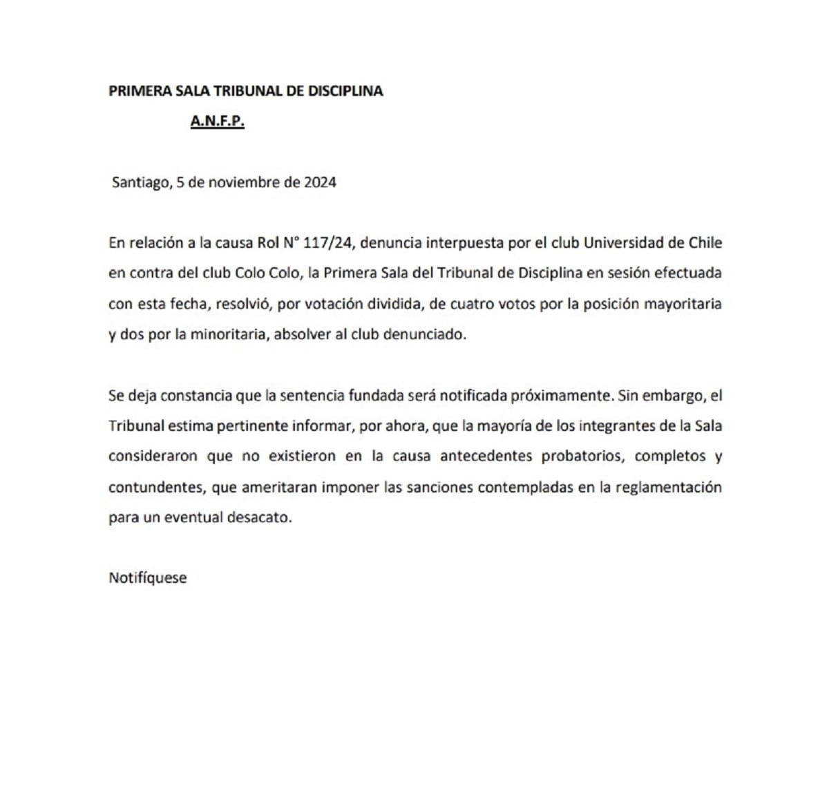 Fallo Tribunal de Disciplina