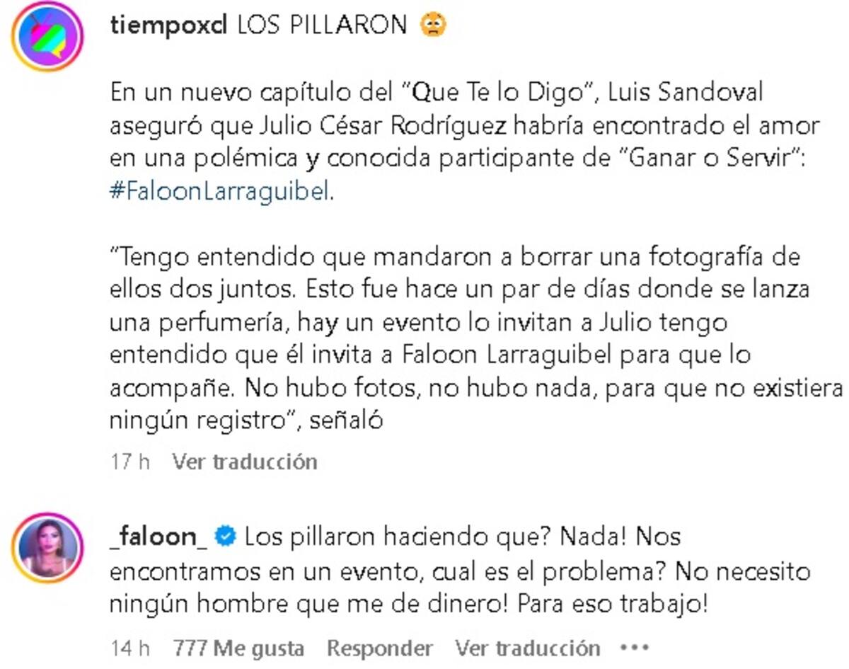 Faloon Larraguibel desmintió romance con Julio César Rodríguez. Créditos: Instagram