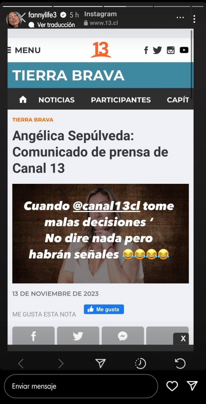 Fanny Cuevas en sus historias de Instagram.