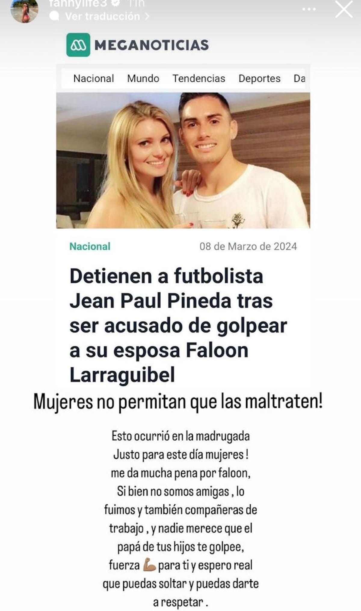 Fanny Cuevas expresó su apoyo a Faloon Larraguibel.