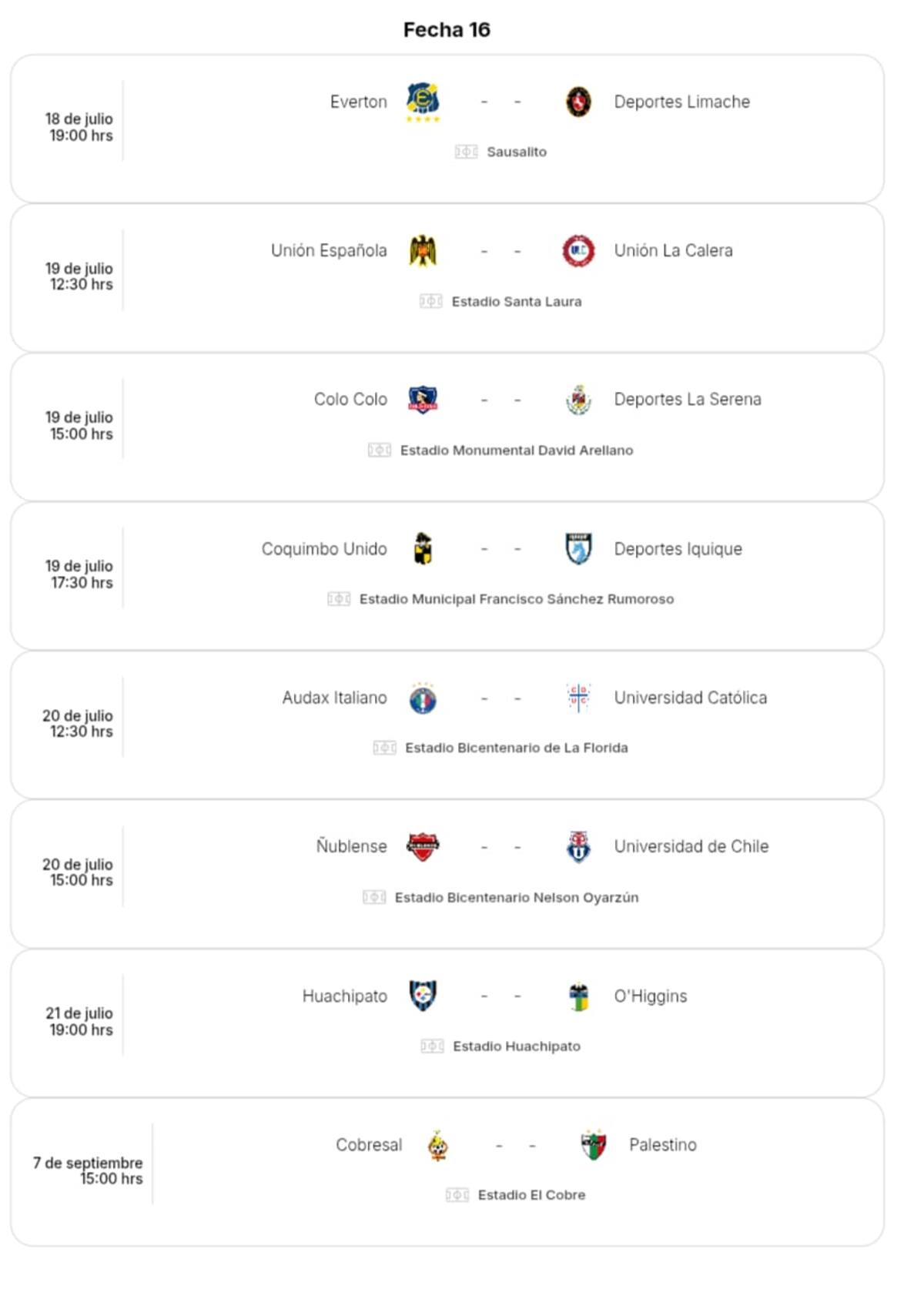 Fecha 16 del Campeonato Nacional.